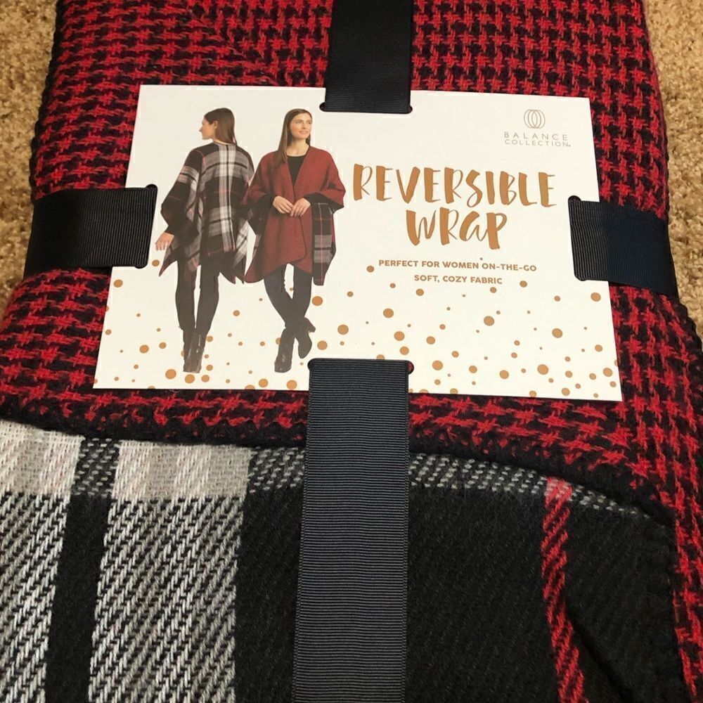 Balance Collection Reversible Plaid Houndstooth Piano Scarf Wrap One Size Fleece